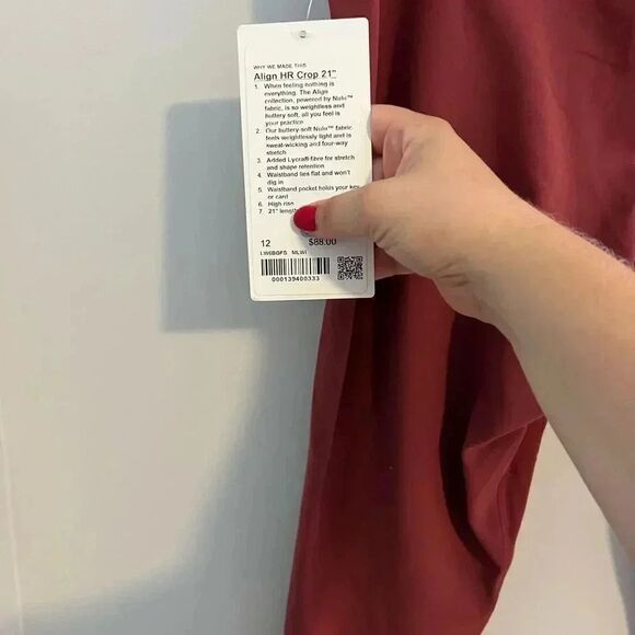 Lululemon Align Crop 21” size 12 leggings maroon color - Picture 3 of 3